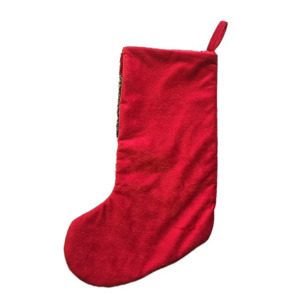 Snowman Christmas Stocking  Cozy Holiday Decor Red Green Scarf White‎ Wool Look